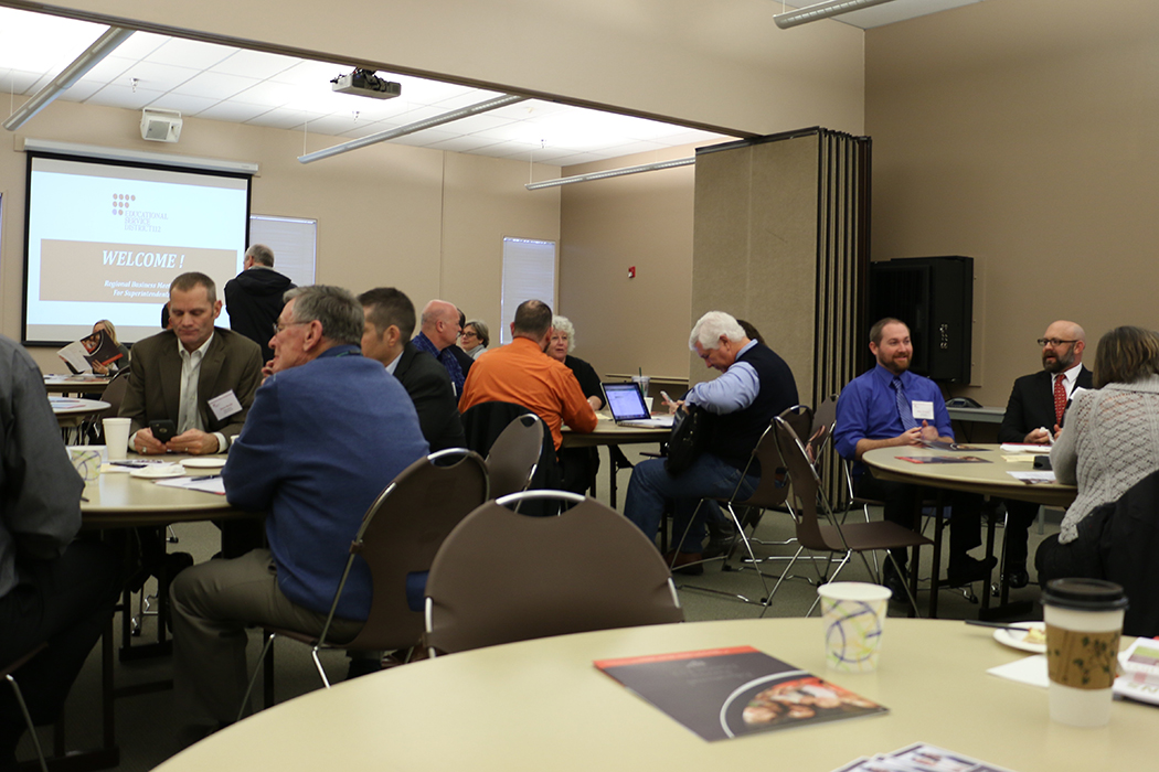Region superintendents at a meeting at the ESD last winter.