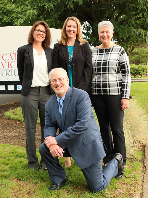 Front: Teaching and Learning Assistant Superintendent Mike Nerland. Back (L-R): Executive Directors Kathy Whitlock, Jodi Wall and Mary Mertz