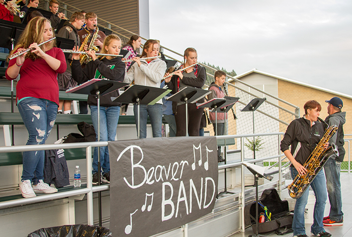 Band Director Bryanna Steck (playing saxophone, far right) wants to increase student enrollment in the district by offering students who can't afford to rent or buy their own instruments the ability to borrow instruments from their schools.