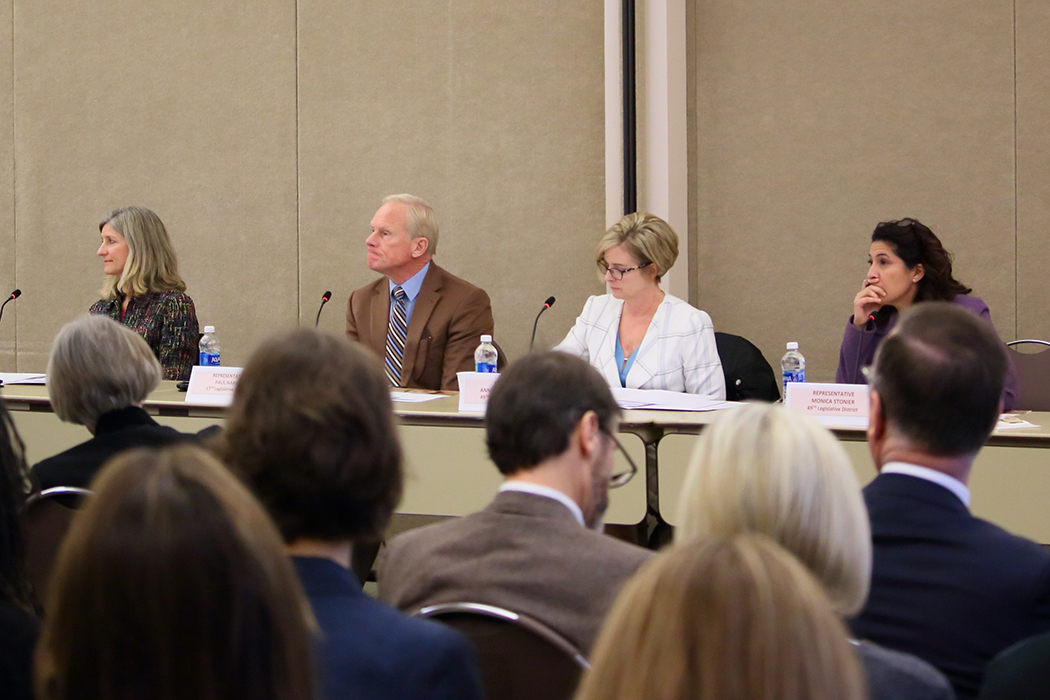 Vicki Kraft, Paul Harris, Annette Cleveland and Monica Stonier listen to presentations by Southwest Washington superintendents