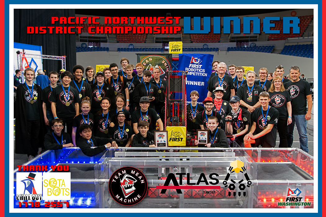 Team Mean Machine celebrates its Pacific Northwest Division robotics championship.