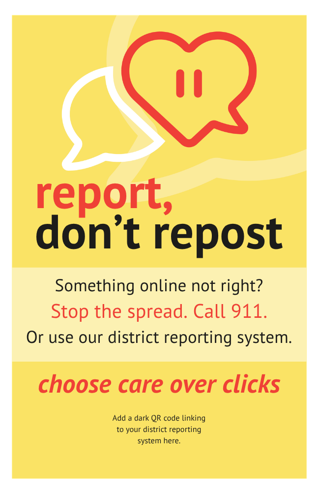 report, don't repost poster on yellow background