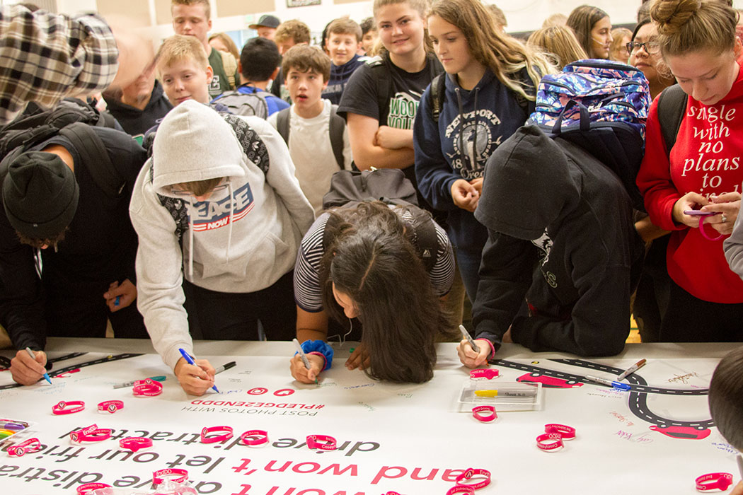 Woodland High School students pledge to help stop distracted driving