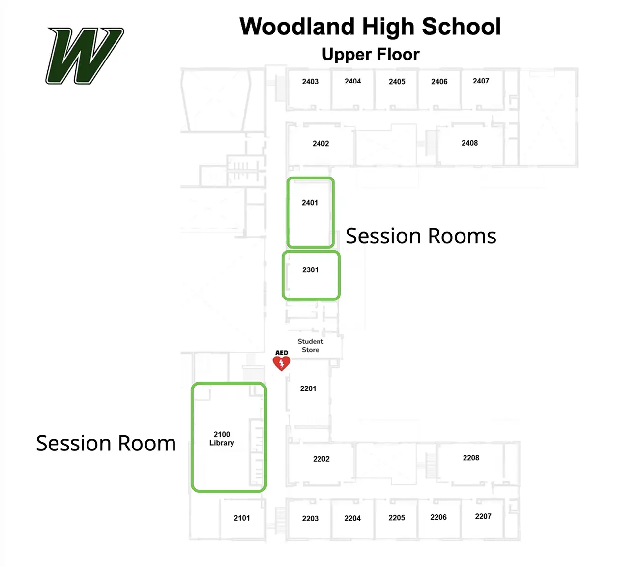 Woodland High School Upstairs Map